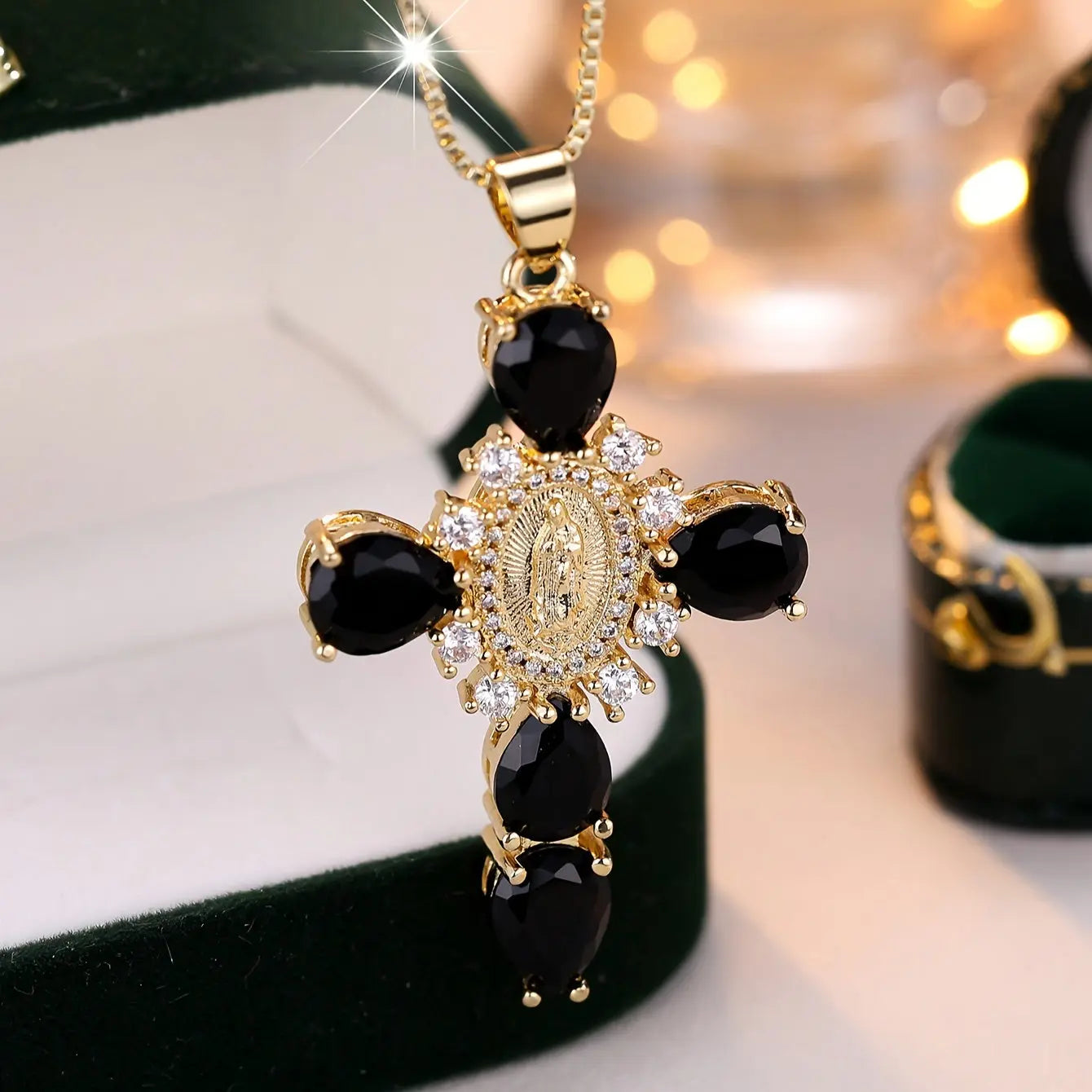 Virgin Mary Cubic Zircon Cross Pendant Necklace Dear Fancy