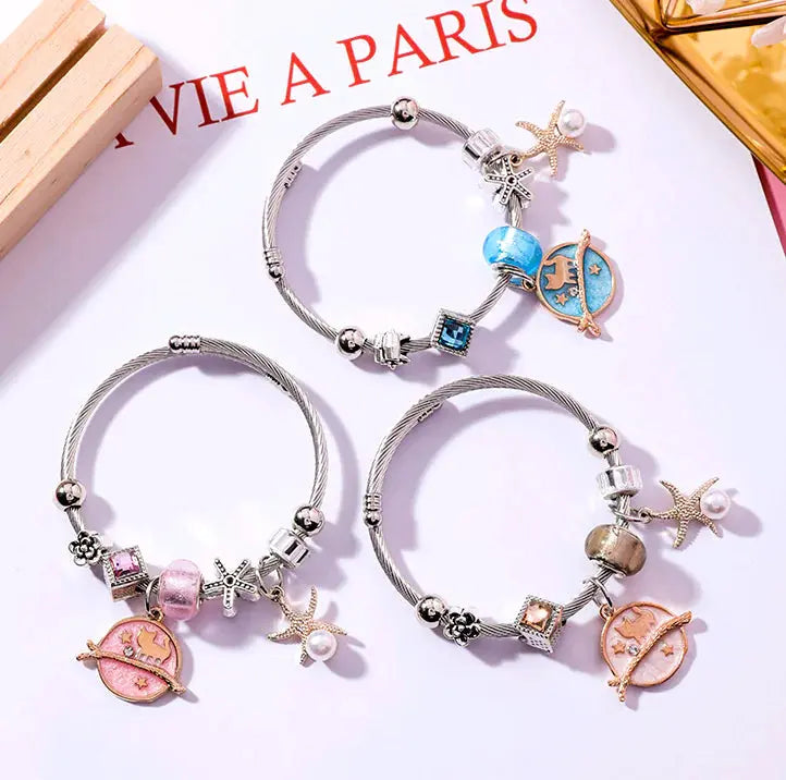 Crystal-encrusted stainless steel bracelet adjustable Dear Fancy