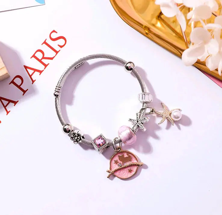 Crystal-encrusted stainless steel bracelet adjustable Dear Fancy