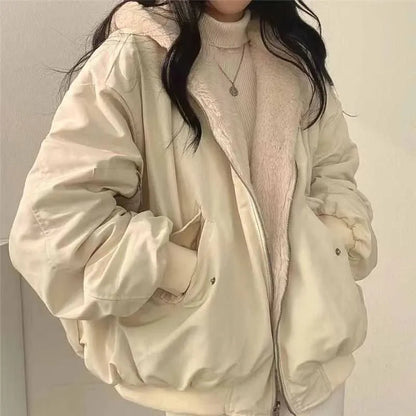 Smvp Winter Thicken Warm Parkas Women Fashion Double Sided Hooded Fleece Coat Ladies Korean Loose Long Sleeve Zip Up Jackets Dear Fancy