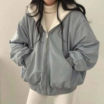 Smvp Winter Thicken Warm Parkas Women Fashion Double Sided Hooded Fleece Coat Ladies Korean Loose Long Sleeve Zip Up Jackets Dear Fancy