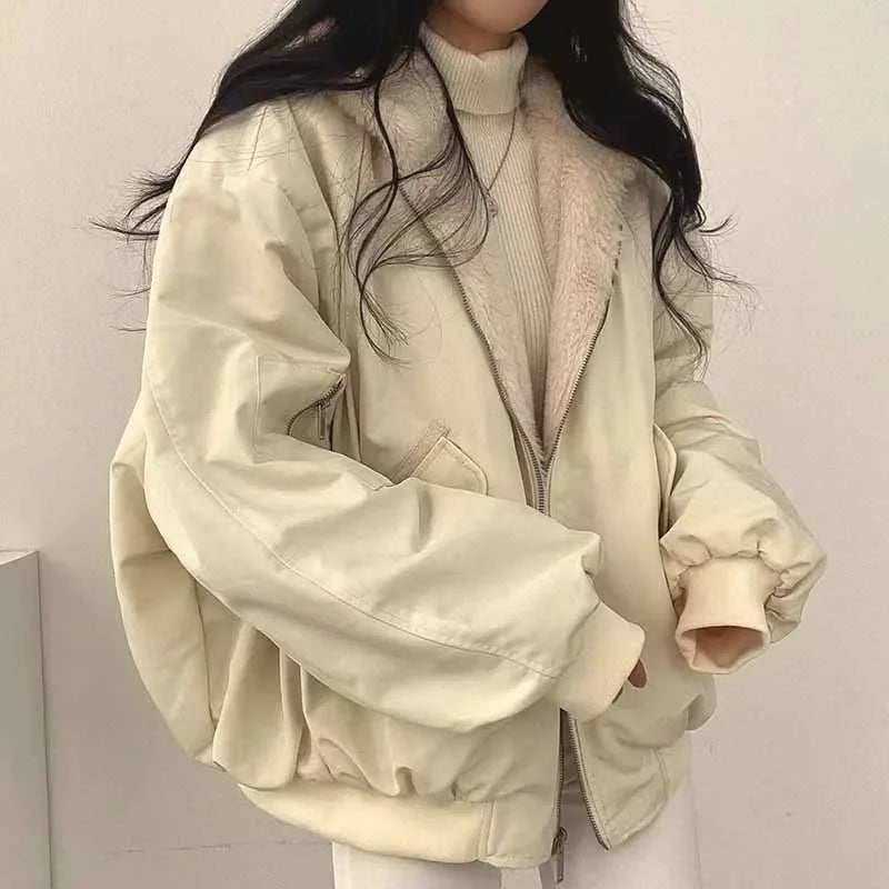 Smvp Winter Thicken Warm Parkas Women Fashion Double Sided Hooded Fleece Coat Ladies Korean Loose Long Sleeve Zip Up Jackets Dear Fancy