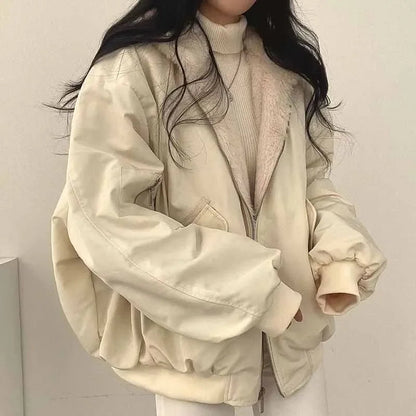 Smvp Winter Thicken Warm Parkas Women Fashion Double Sided Hooded Fleece Coat Ladies Korean Loose Long Sleeve Zip Up Jackets Dear Fancy