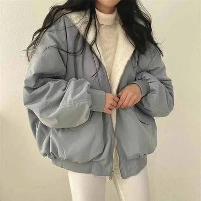 Smvp Winter Thicken Warm Parkas Women Fashion Double Sided Hooded Fleece Coat Ladies Korean Loose Long Sleeve Zip Up Jackets Dear Fancy