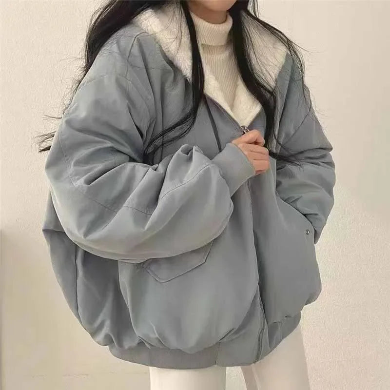 Smvp Winter Thicken Warm Parkas Women Fashion Double Sided Hooded Fleece Coat Ladies Korean Loose Long Sleeve Zip Up Jackets Dear Fancy