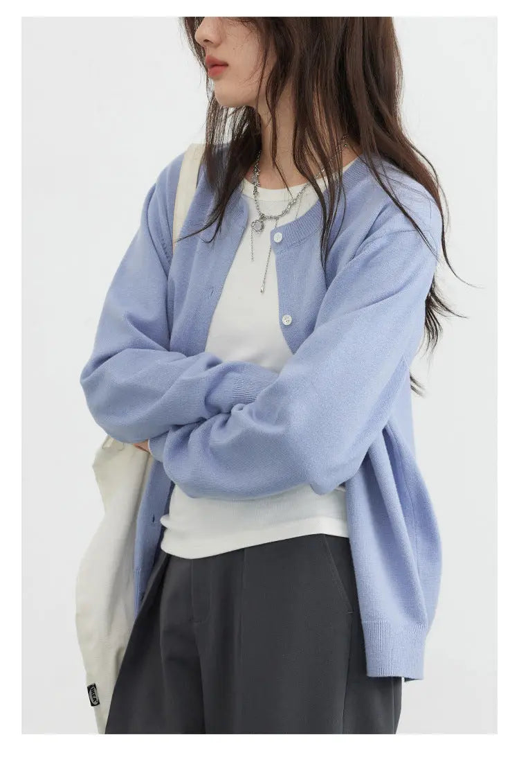 Simple Solid Embroidered Knitted Cardigan Sweater for Autumn Dear Fancy