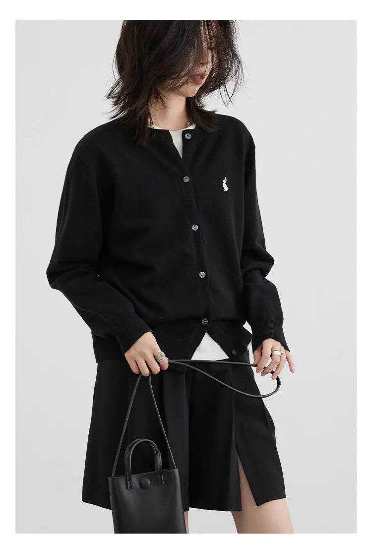 Simple Solid Embroidered Knitted Cardigan Sweater for Autumn Dear Fancy