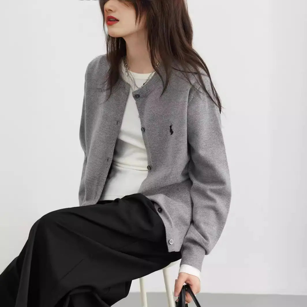 Simple Solid Embroidered Knitted Cardigan Sweater for Autumn Dropshipman