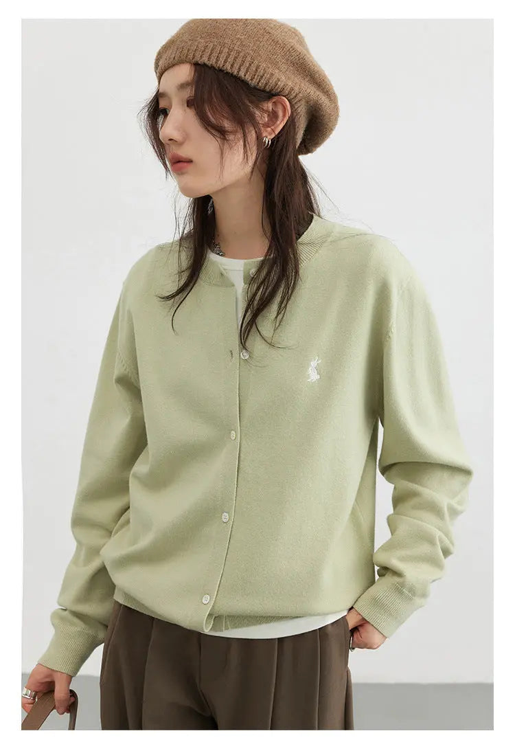 Simple Solid Embroidered Knitted Cardigan Sweater for Autumn Dropshipman