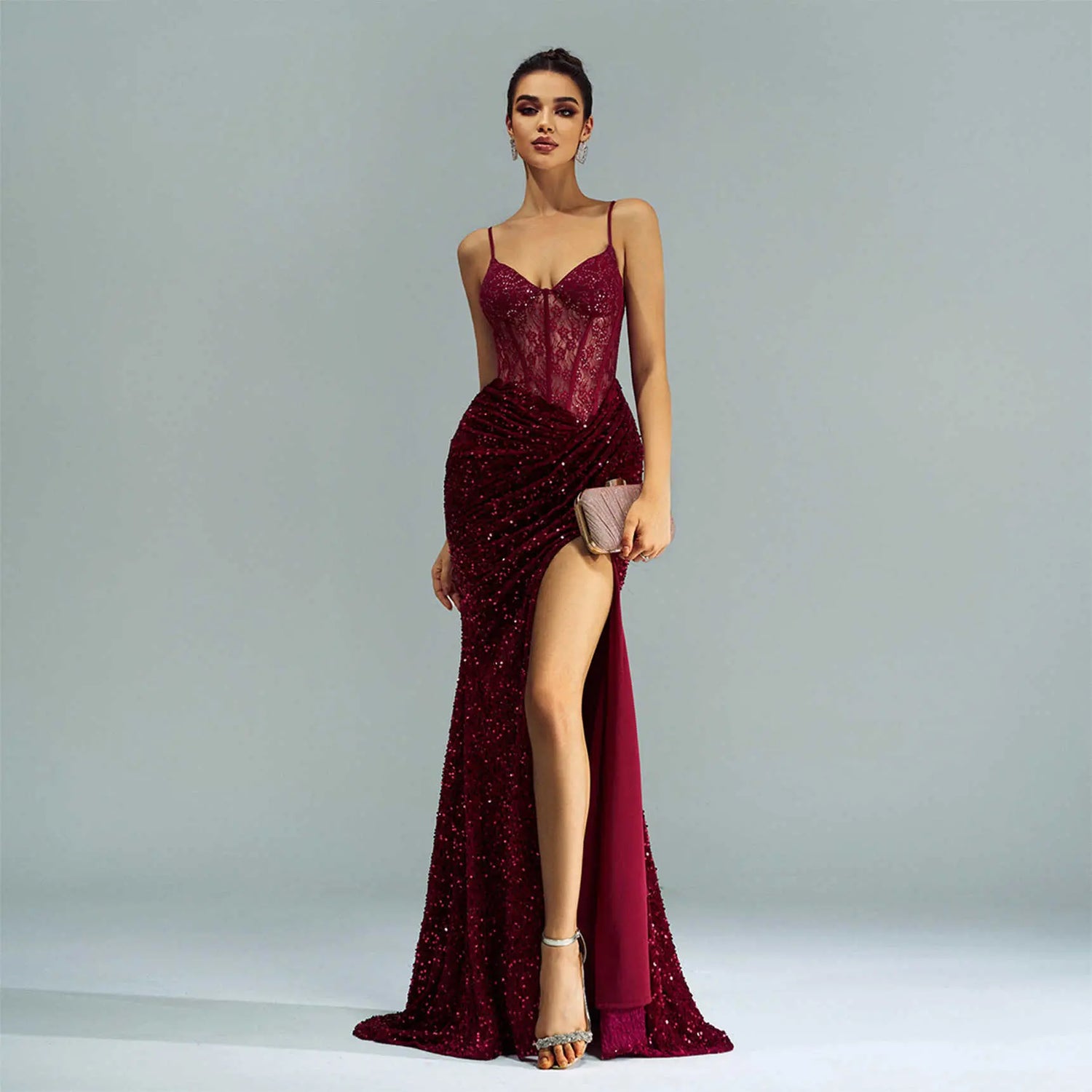 Women's Elegant Off Shoulder High Split Bodycon Evening Wedding Dropshipman